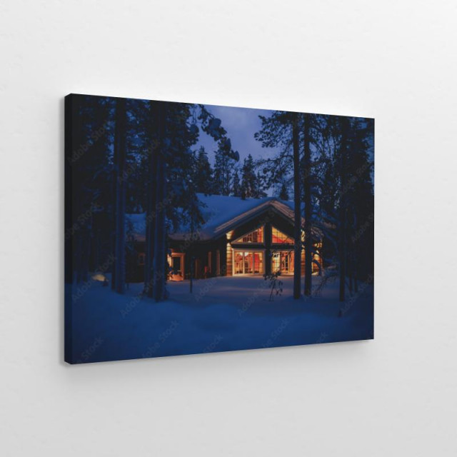 Obraz na płótnie Piękny domek w lesie zimą