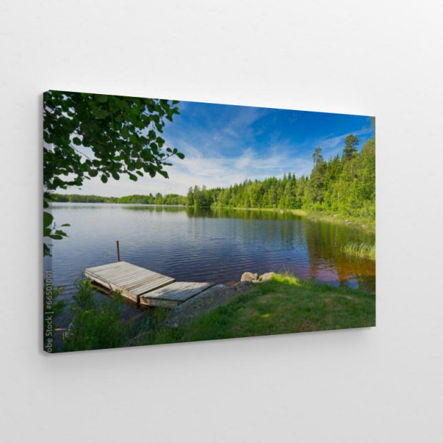 Letni widok jeziora w Szwecji obraz