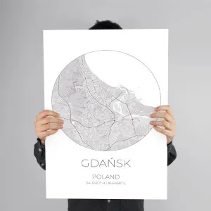 Mapa GDAŃSK Polska – obraz na płótnie, plakat minimalistyczny, projekt