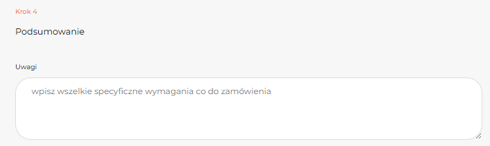 uwagi do zamówienia - zrzut ekranu