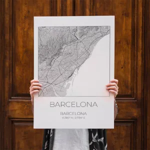 Mapa BARCELONA Hiszpania - obraz na płótnie, plakat minimalistyczny, projekt