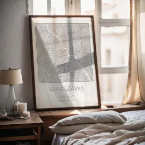 Mapa WARSZAWA Polska – obraz na płótnie, plakat minimalistyczny, projekt