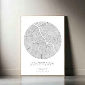 Mapa WARSZAWA Polska – obraz na płótnie, plakat minimalistyczny, projekt