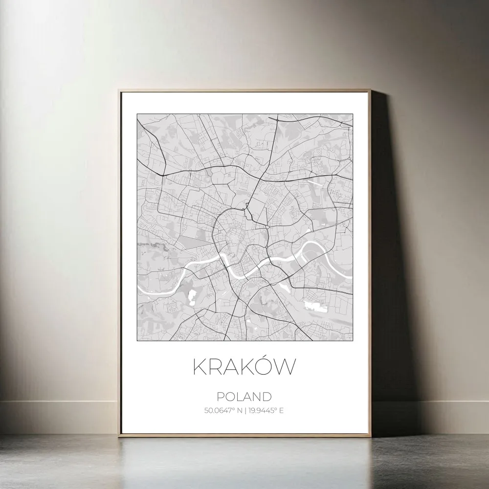 Mapa KRAKÓW Polska – obraz na płótnie, plakat minimalistyczny, projekt