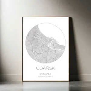 Mapa GDAŃSK Polska – obraz na płótnie, plakat minimalistyczny, projekt