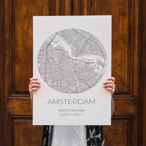 Mapa AMSTERDAM Holandia - obraz na płótnie, plakat minimalistyczny, projekt