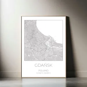 Mapa GDAŃSK Polska – obraz na płótnie, plakat minimalistyczny, projekt