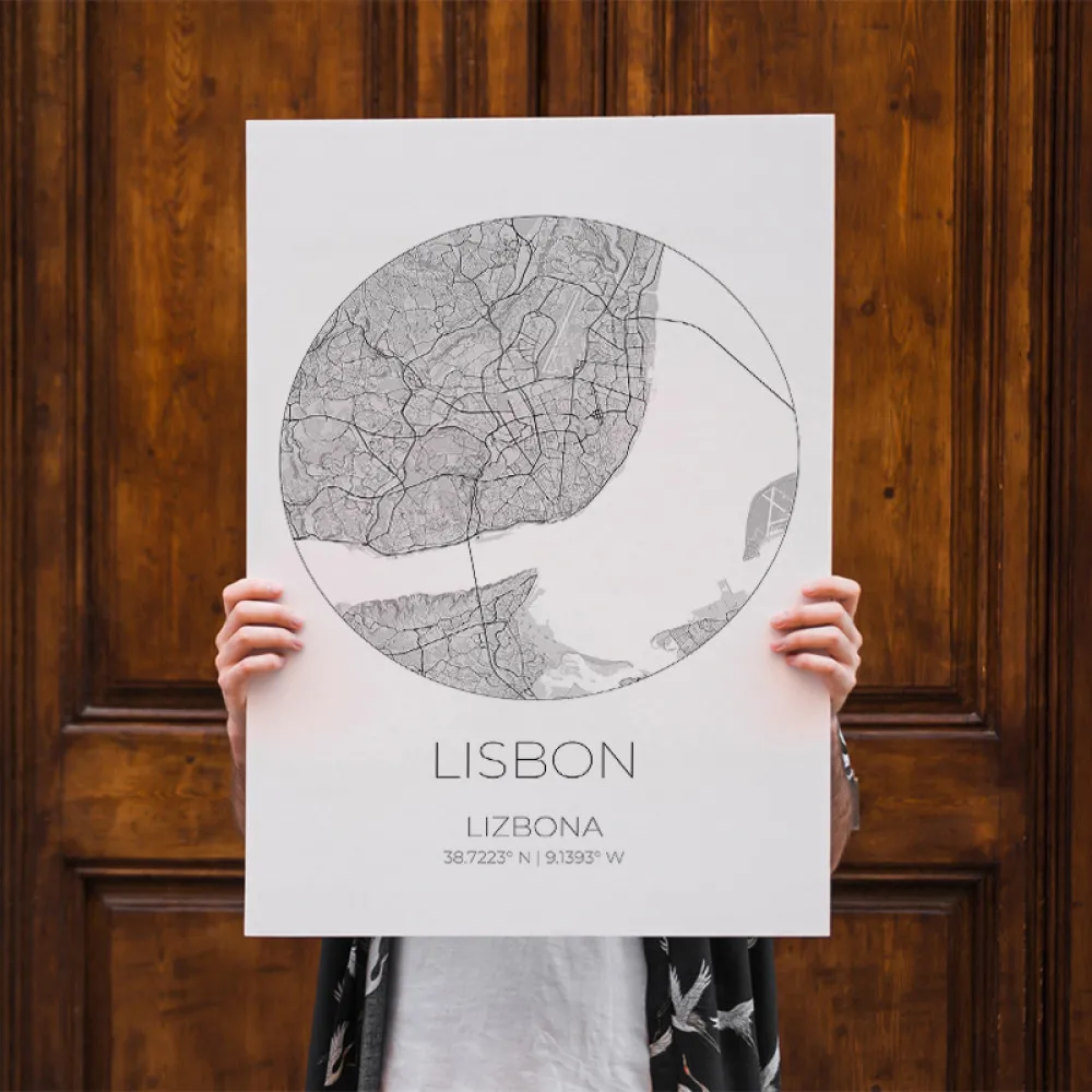 Mapa LIZBONA Portugalia - obraz na płótnie, plakat minimalistyczny, projekt