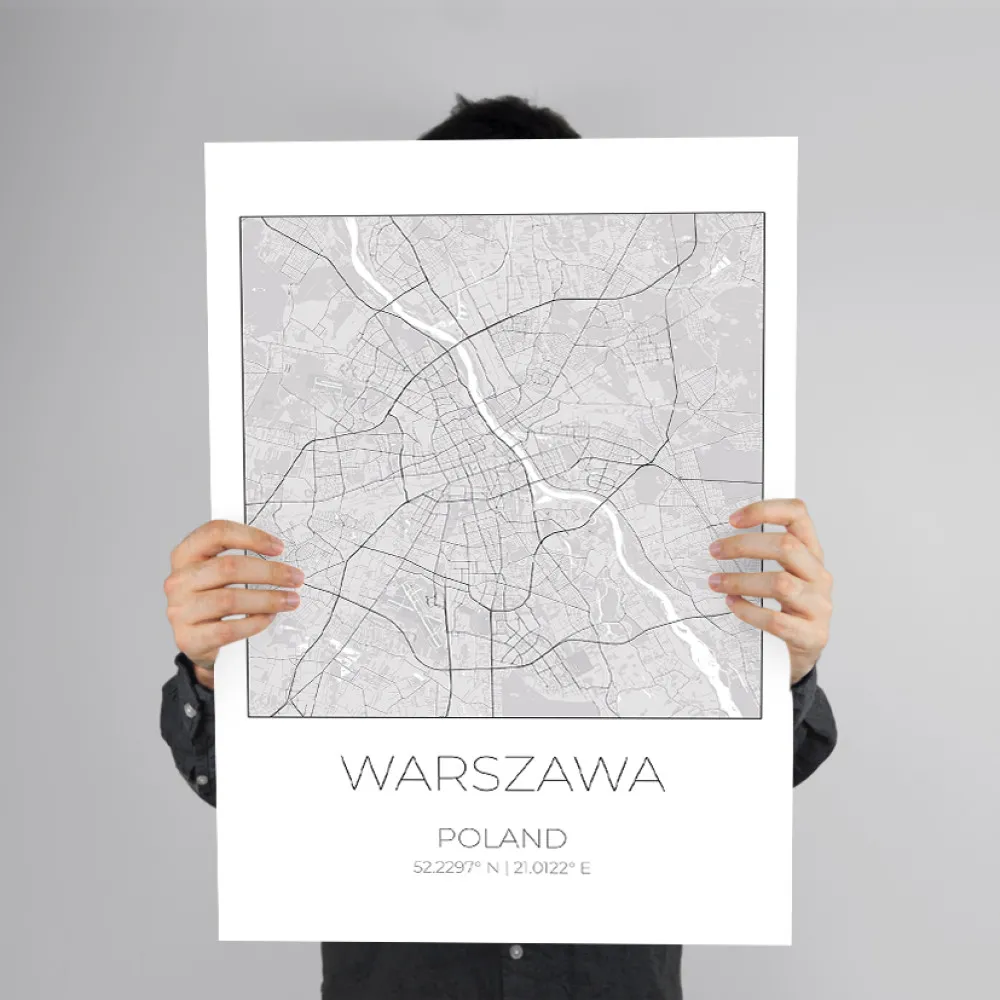 Mapa WARSZAWA Polska – obraz na płótnie, plakat minimalistyczny, projekt