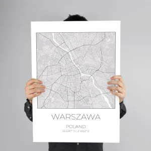 Mapa WARSZAWA Polska – obraz na płótnie, plakat minimalistyczny, projekt