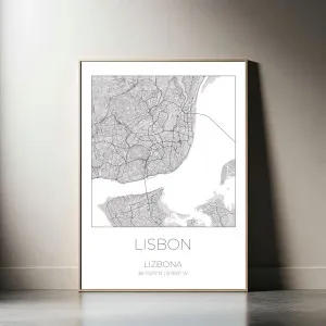 Mapa LIZBONA Portugalia - obraz na płótnie, plakat minimalistyczny, projekt