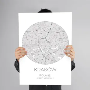 Mapa KRAKÓW Polska – obraz na płótnie, plakat minimalistyczny, projekt