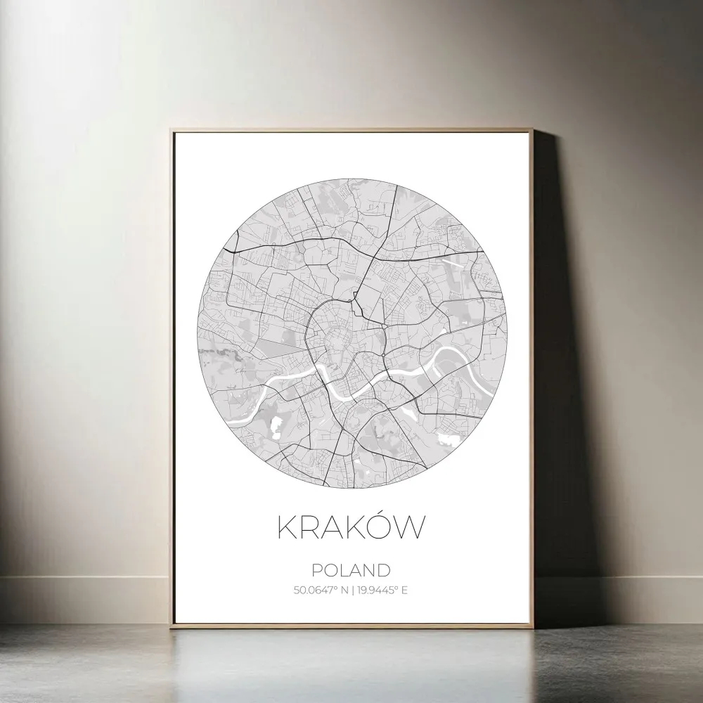 Mapa KRAKÓW Polska – obraz na płótnie, plakat minimalistyczny, projekt