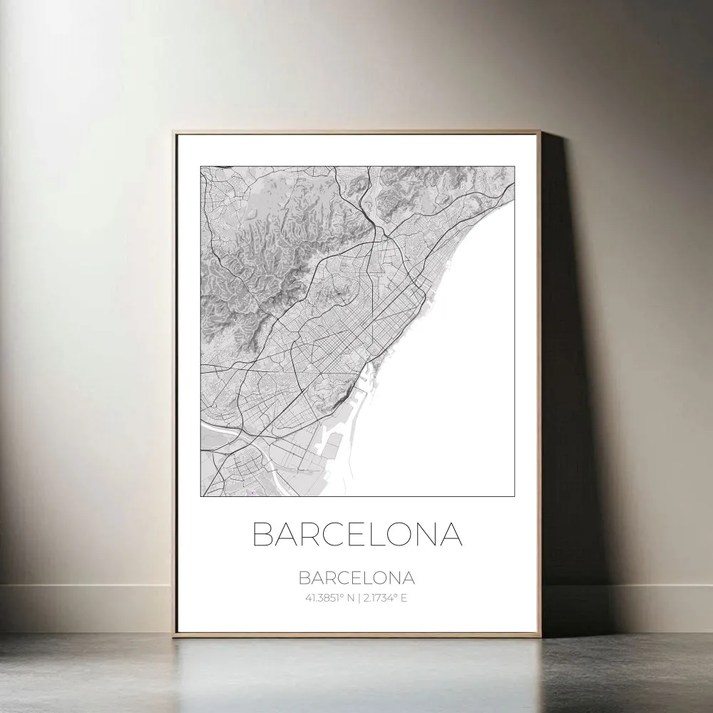 Mapa BARCELONA Hiszpania - obraz na płótnie, plakat minimalistyczny, projekt